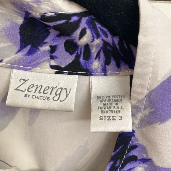 Chico’s Jacket lightweight Women’s 3 /XL Zip Up Blouse Floral Artsy Art to wear - Picture 4 of 4